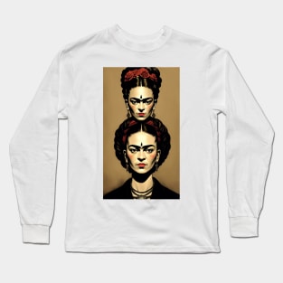 Frida's Dual Essence: Surreal Portrait Long Sleeve T-Shirt
